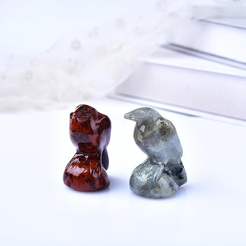 Miniatura 10 de DZJXBZhu Estatua de bolsillo de Guardián de la suerte tallada a mano de cristal natural de cuervo de obsidiana, estatua de animal de cristal