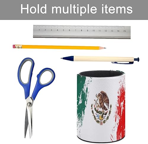 Miniatura 5 de Soporte para lápices de piel sintética con bandera de México, organizador de escritorio, soporte para brochas de maquillaje para oficina en casa