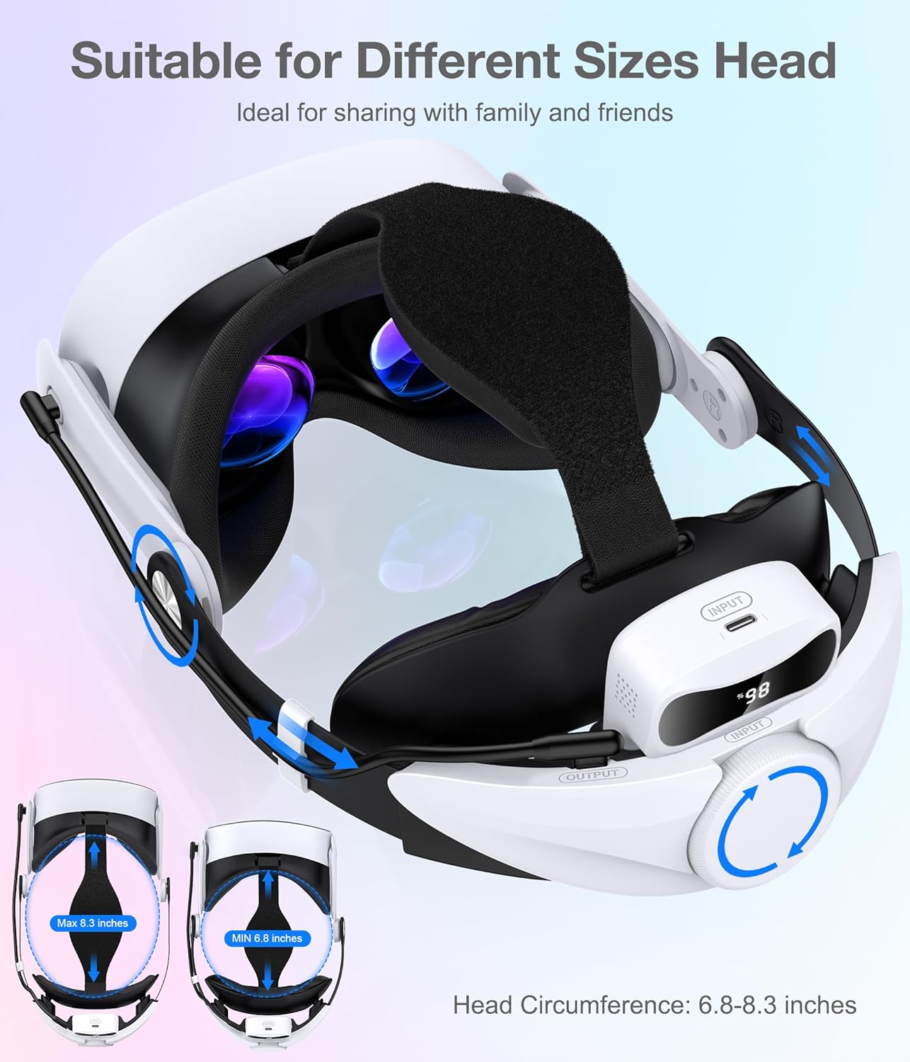 Kawaye Head Strap Compatible with Meta Quest 2/Quest 3S/Quest 3, 7500mAh Battery Pack Extend 3-4H Playtime, Adjustable VR Headset Strap Accessories Enhanced Support&Reduce Pressure