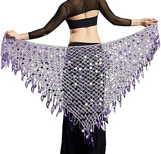 Aivtalk Women Belly Dance Hip Scarf Sequins Mesh Triangle Wrap Skirts