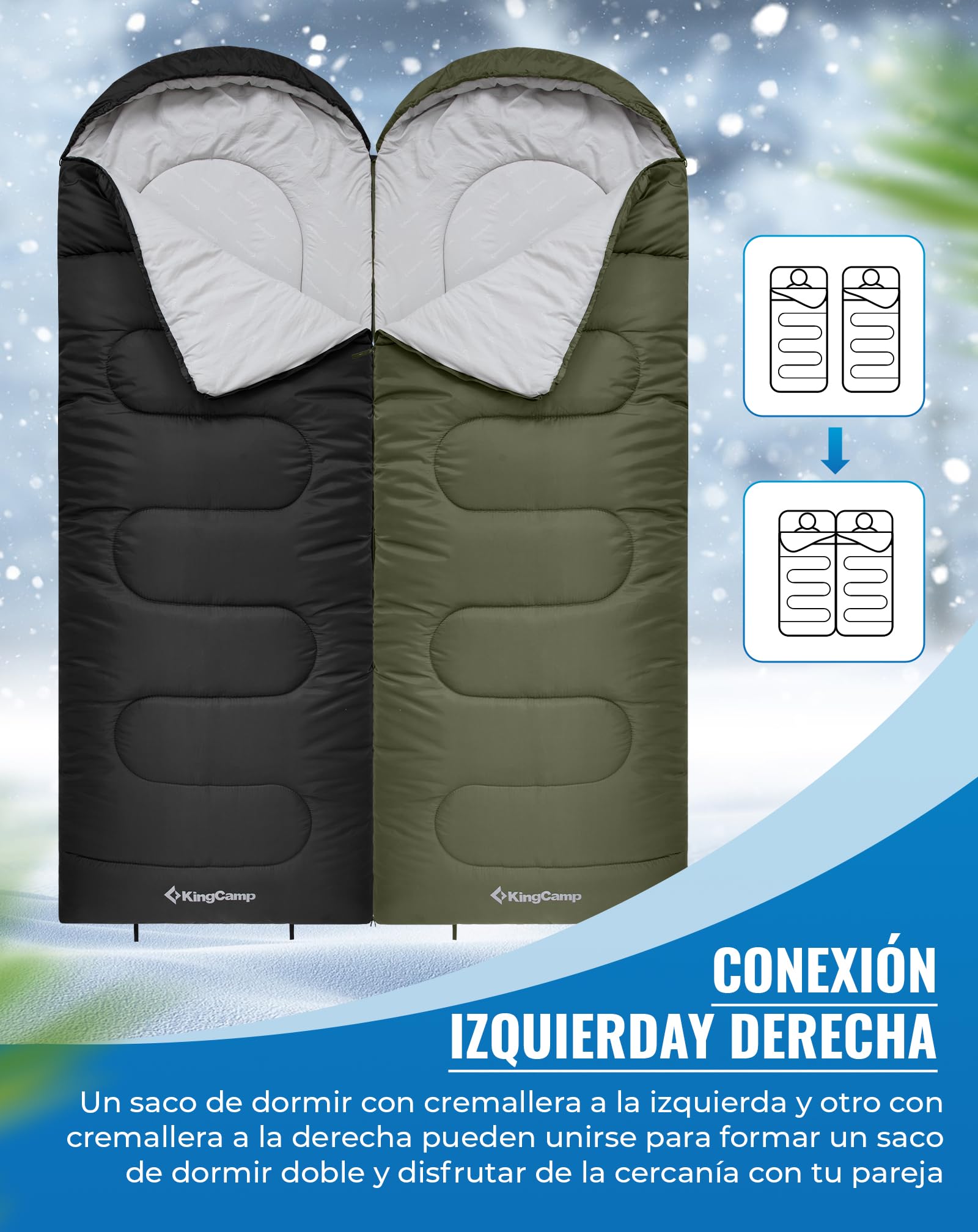 KingCamp Saco de Dormir Oasis 3-4 Estaciones Impermeable y Ligero para Camping (Niños y Adultos) - Conectable Izquierda/Derecha para Saco Doble, Ideal para Viajes y Actividades al Aire Libre — view 5