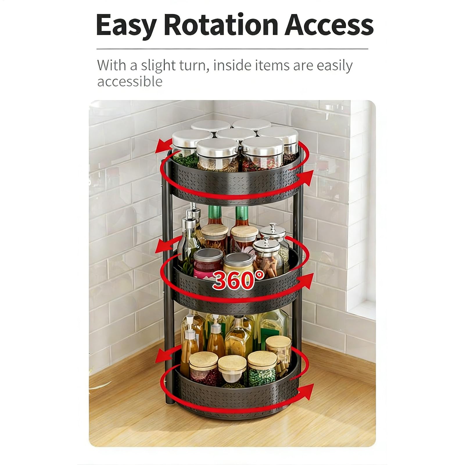 Estante giratorio para condimentos, estabilidad antideslizante, 25 x 58 cm, estante para condimentos de cocina, bandeja de encimera, diseño de ahorro de espacio, para despensa, refrigerador, tocador