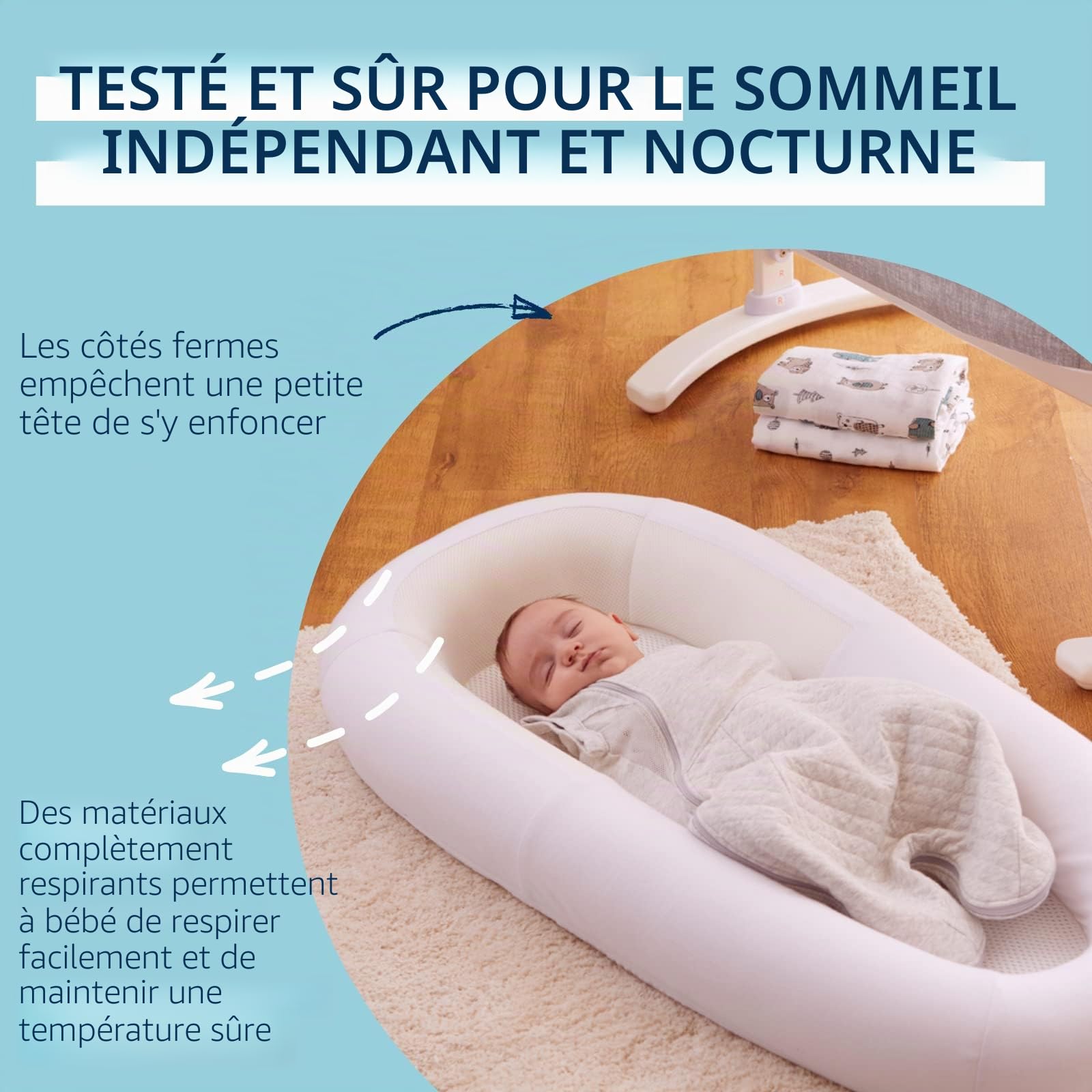 PurFlo Sleep Tight Lit bébé | Sans danger pour dormir la nuit | Alternative au nid de bébé entièrement respirant | Essentiels pour nouveau-né | 0-8 m Blanc doux
