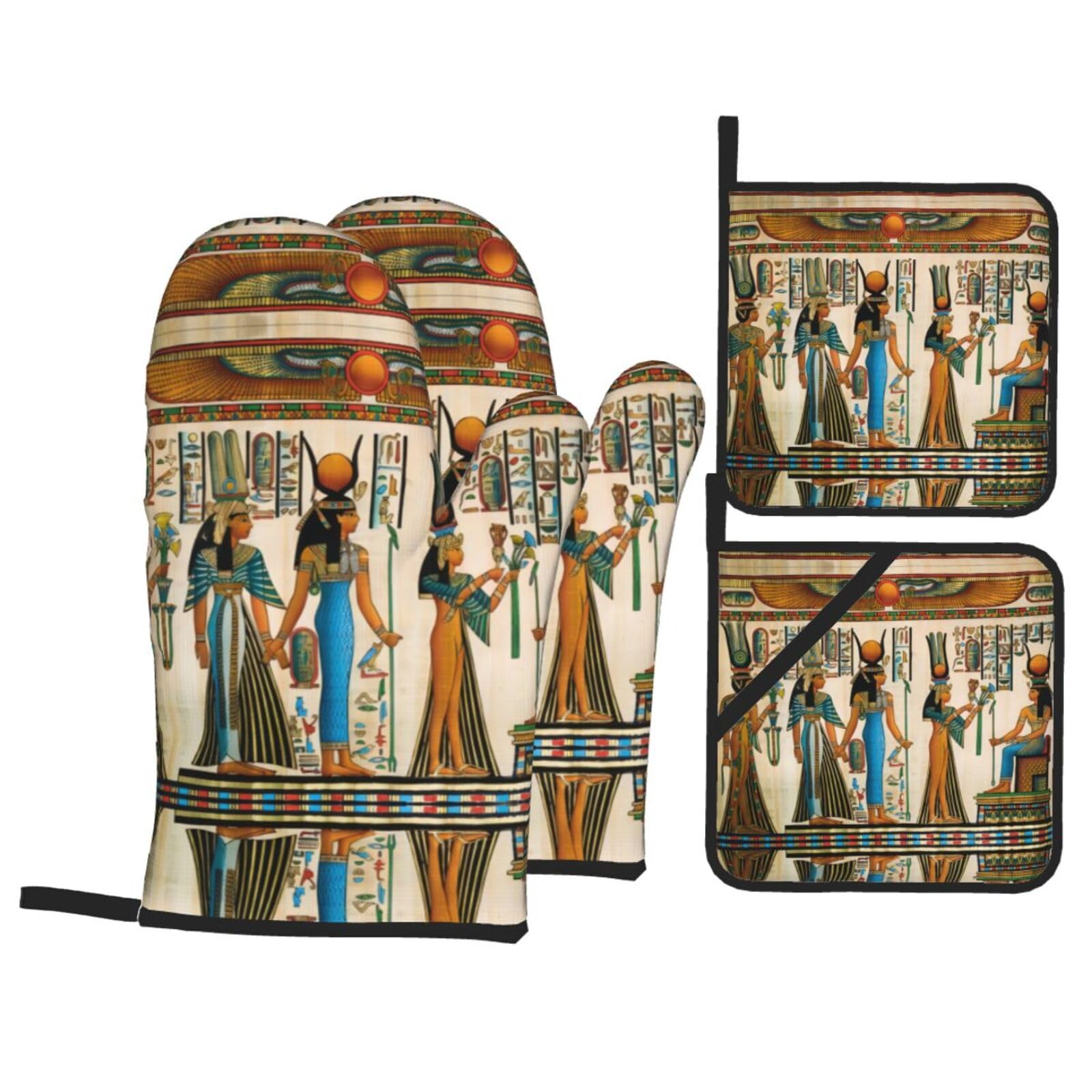 women in ancient egypt Printed Baking 4-Piece Set, includes oven mitts and a heat-resistant mat, suitable for oven and BBQ use