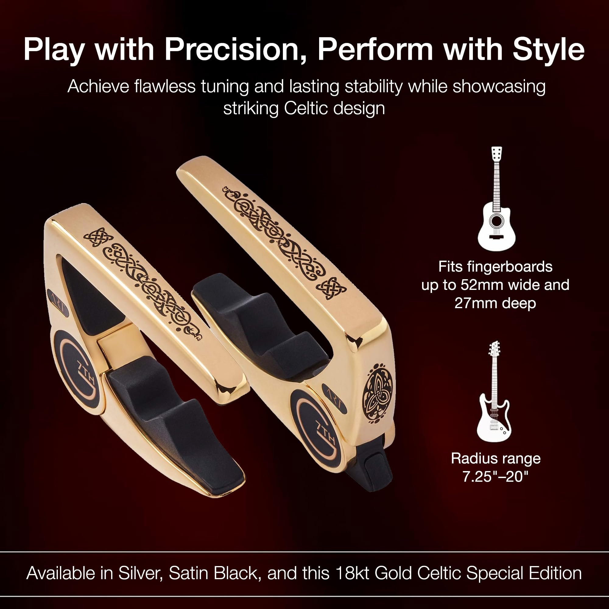 G7th Performance 3 Keltisch Goudvergulde Gitaar Capo – Baanbrekende Tension Control en Adaptive Radius Technology (ART) – De Bekroonde Capo Voor Akoestische en Elektrische Gitaren