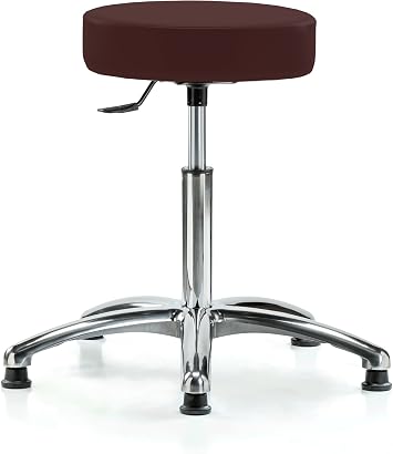 Perch Chrome Stationary Single Lever Height Adjustable Swivel Stool | Medium Bench Height 20.5-28" | Burgundy Vinyl