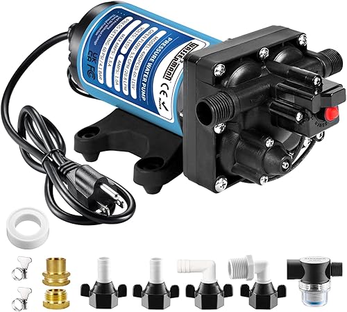 WASSERMANN Bomba de presión de agua de 115 voltios CA 5.5GPM 60PSI, bomba de agua autocebante de diafragma con interruptor de presión para cocina,