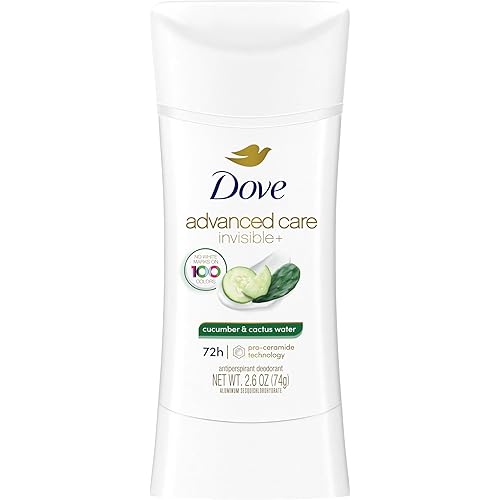 Dove Advanced Care Antiperspirant Deo Stick Cucumber & Cactus Water Invisible to help skin repair with ProCeramide technology that boosts ceramide levels 72hr odor control & sweat protection 2.6 oz