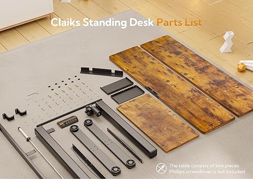 Miniatura 7 de Claiks Escritorio de pie con bandeja para teclado, escritorio de pie de altura ajustable, escritorios elevados para oficina en casa y estación de