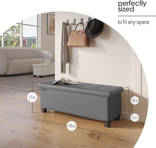Miniatura 9 de Banco otomano de almacenamiento, banco de almacenamiento de 43 pulgadas para el extremo de la cama, reposapiés otomano con contenedores de