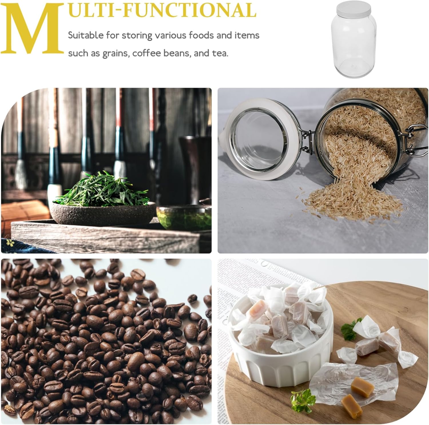 Hemoton Wide Mouth Glass Jar Plastic Lid Airtight Storage Container for Brewing Fermenting and Pickling for Kitchen Use