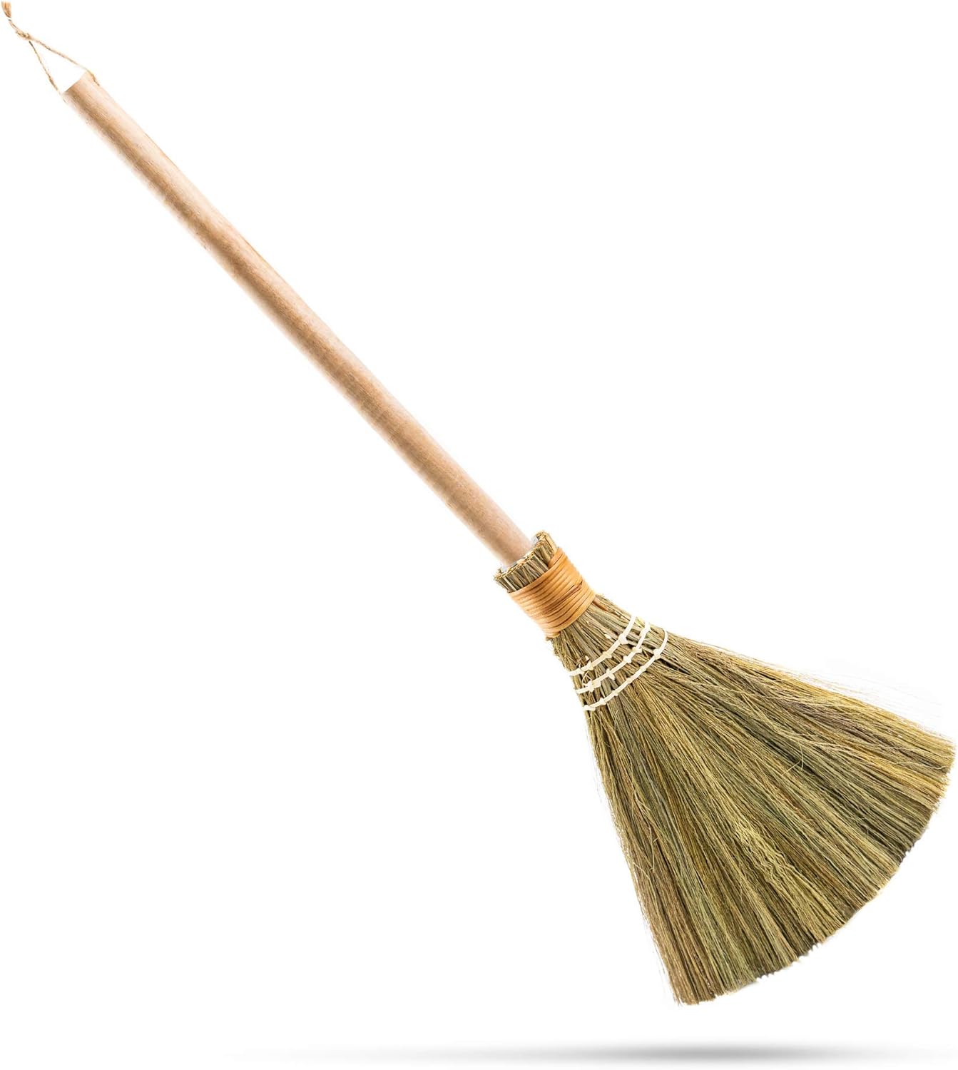 HNC ECOLIFE Small Natural Whisk Sweeping Hand Handle Broom - Vietnamese Straw Soft Broom for Cleaning Dustpan Indoor - Outdoor - Decorative Brooms - Wooden Handle - 9.06'' Width, 27.55" Length : Health & Household