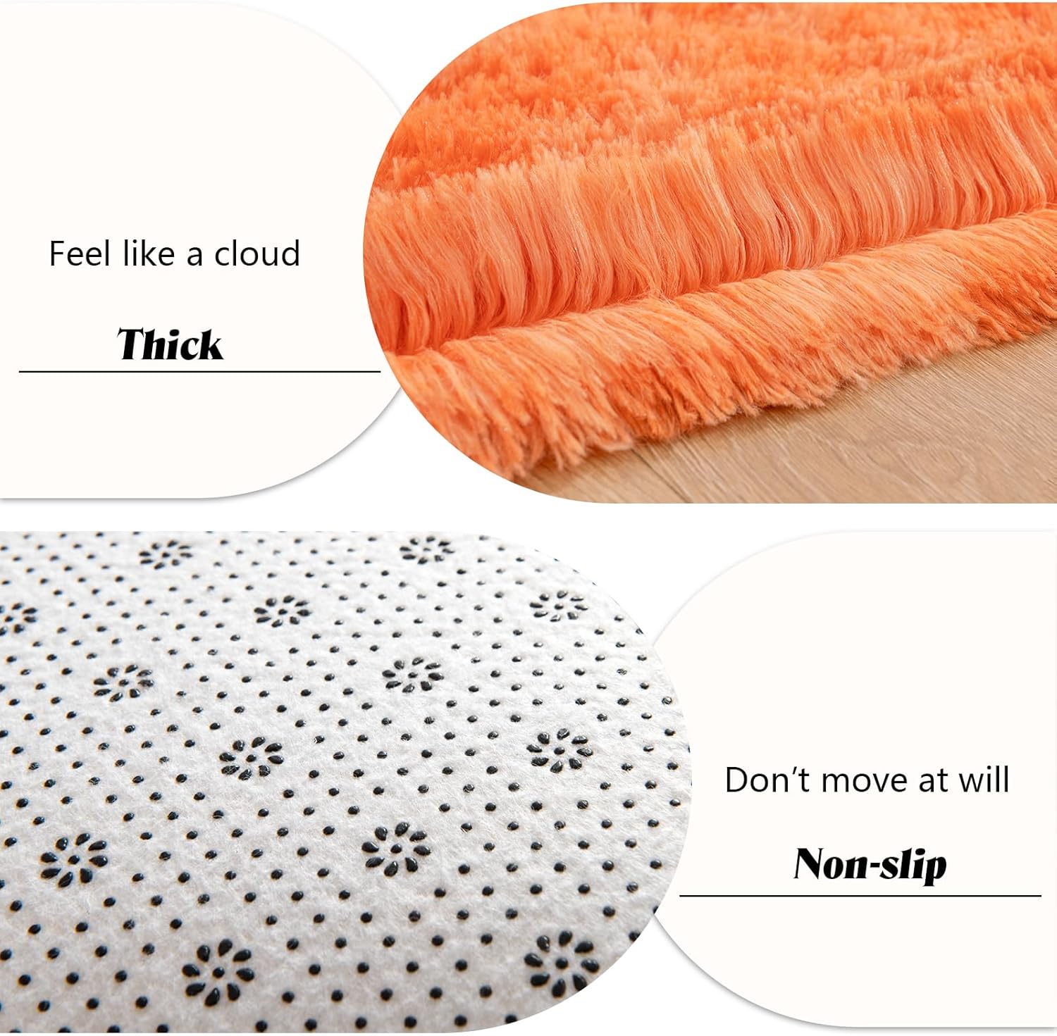 Shag Area Rug for Bedroom, 5x8 Feet Fluffy Rugs for Living Room, Plush Carpet with Non-Slip Bottom for Office Girls Boy's Bed Bedside Nursery Room, Orange