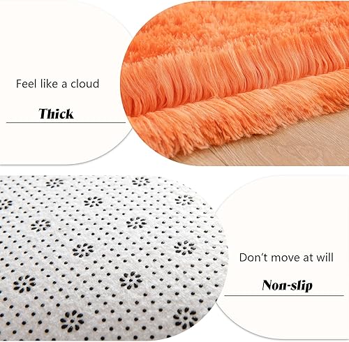 Miniatura 4 de Alfombras esponjosas para dormitorio de niñas, 3 x 5 pies, alfombra suave y lanuda naranja para sala de juegos, sala de estar, dormitorio, alfombra