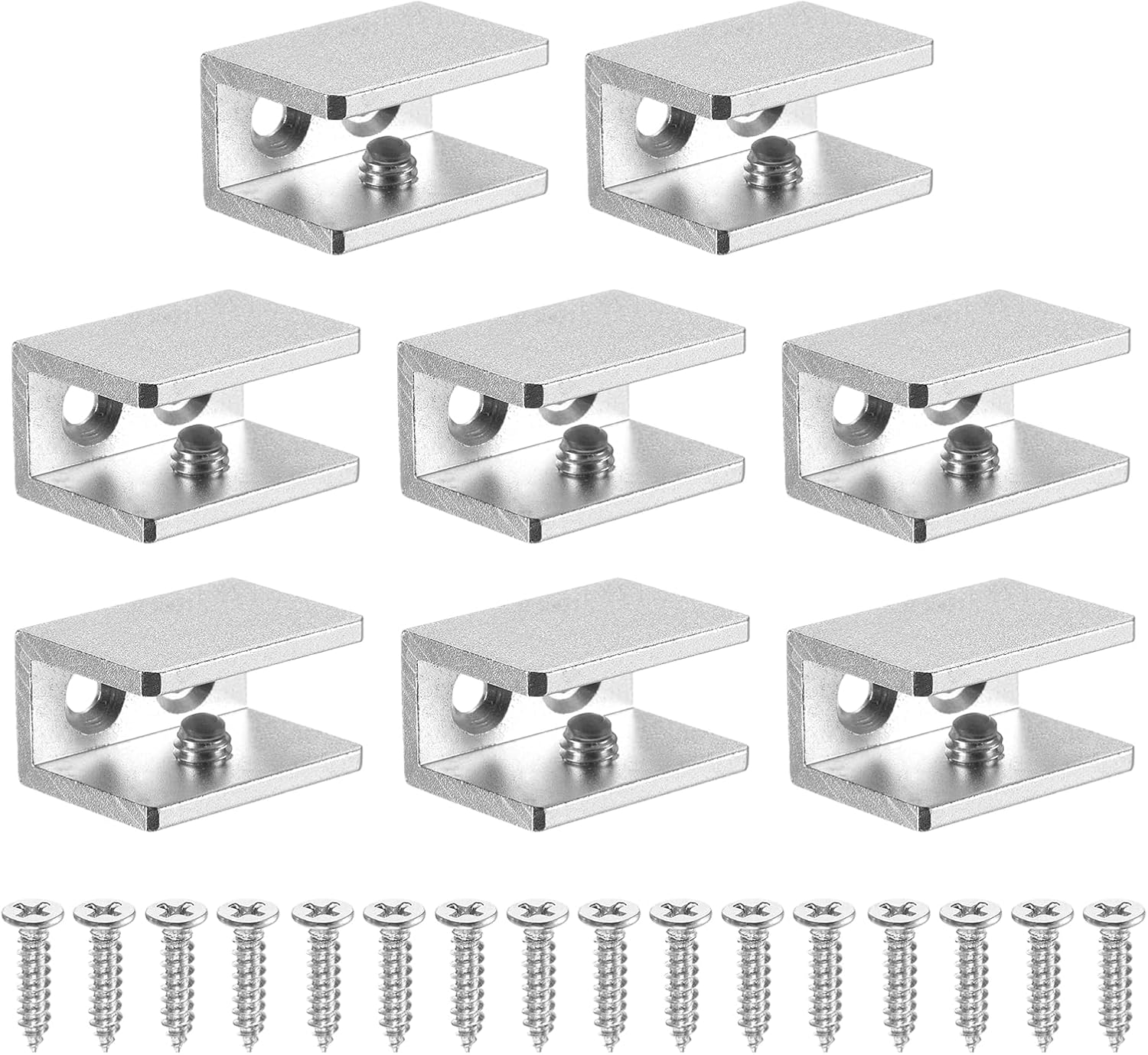 PATIKIL 8 Pcs Adjustable Frameless Glass Shelf Bracket, 8-10 mm Shower Glass Clamp Clip Wall Mounted Zinc Alloy Clamp Holder Rectangular for Wall Wood Shower Acrylic Shelf Brushed, Silver