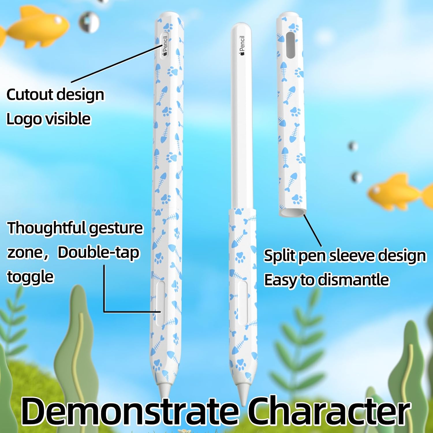 AZF Fishbone Pattern Pencil Case for Apple Pencil 2nd Generation Case, Comfortable Grip, Side Thin Silicone Sleeve, Support Magnetic Attachment. (Sky Blue) image 4