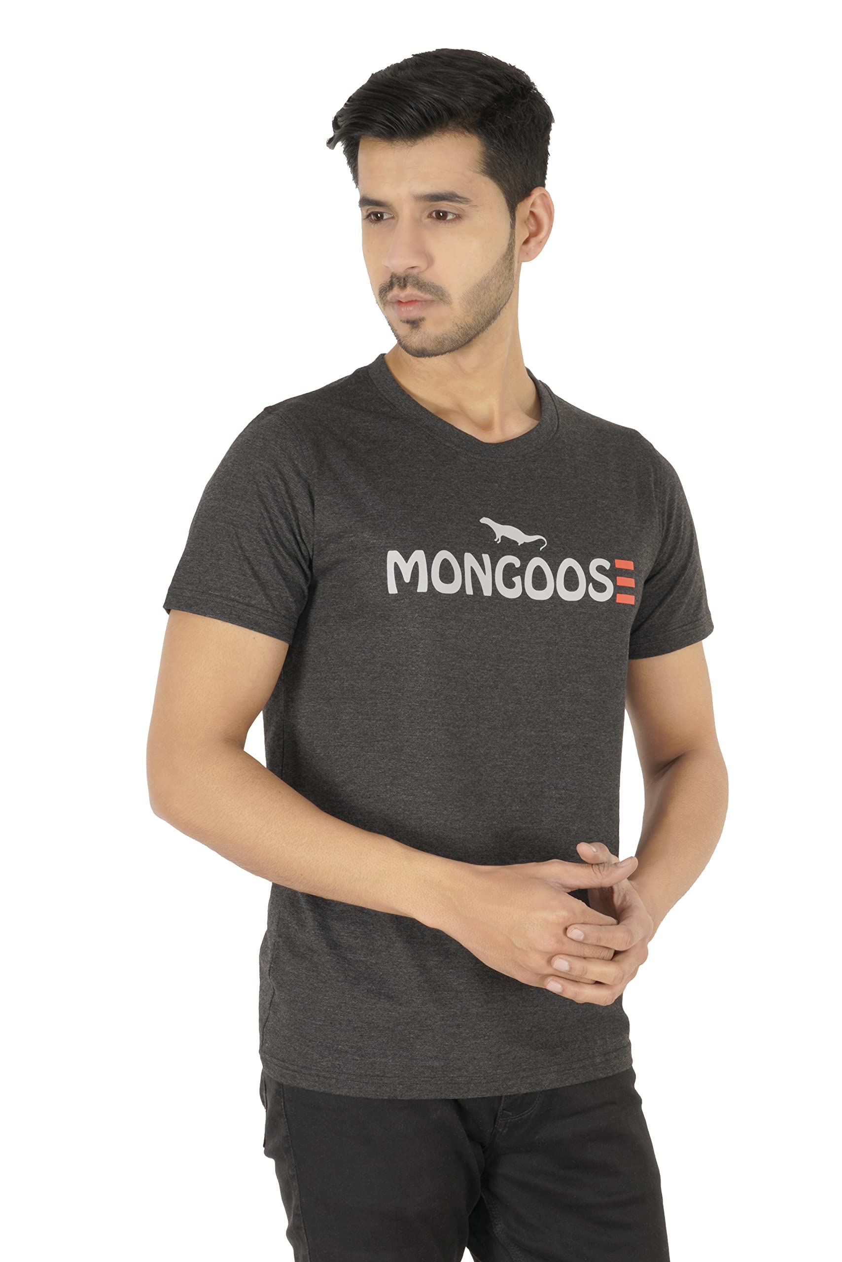 Mongoose Hunter Mens Round Neck Tshirt Charcoal