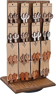 Ikee Design Wooden Rotating Two-Sided Jewelry Display Stand, Rotating Organizer with 32 Hooks for
