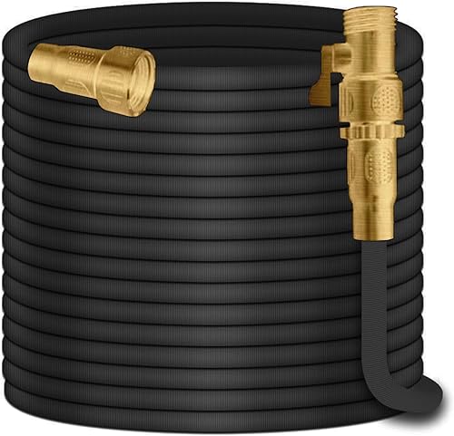 Manguera de jardín ligera de 100 pies, manguera de agua, accesorios sólidos, manguera de tela extra resistente para jardín, color negro