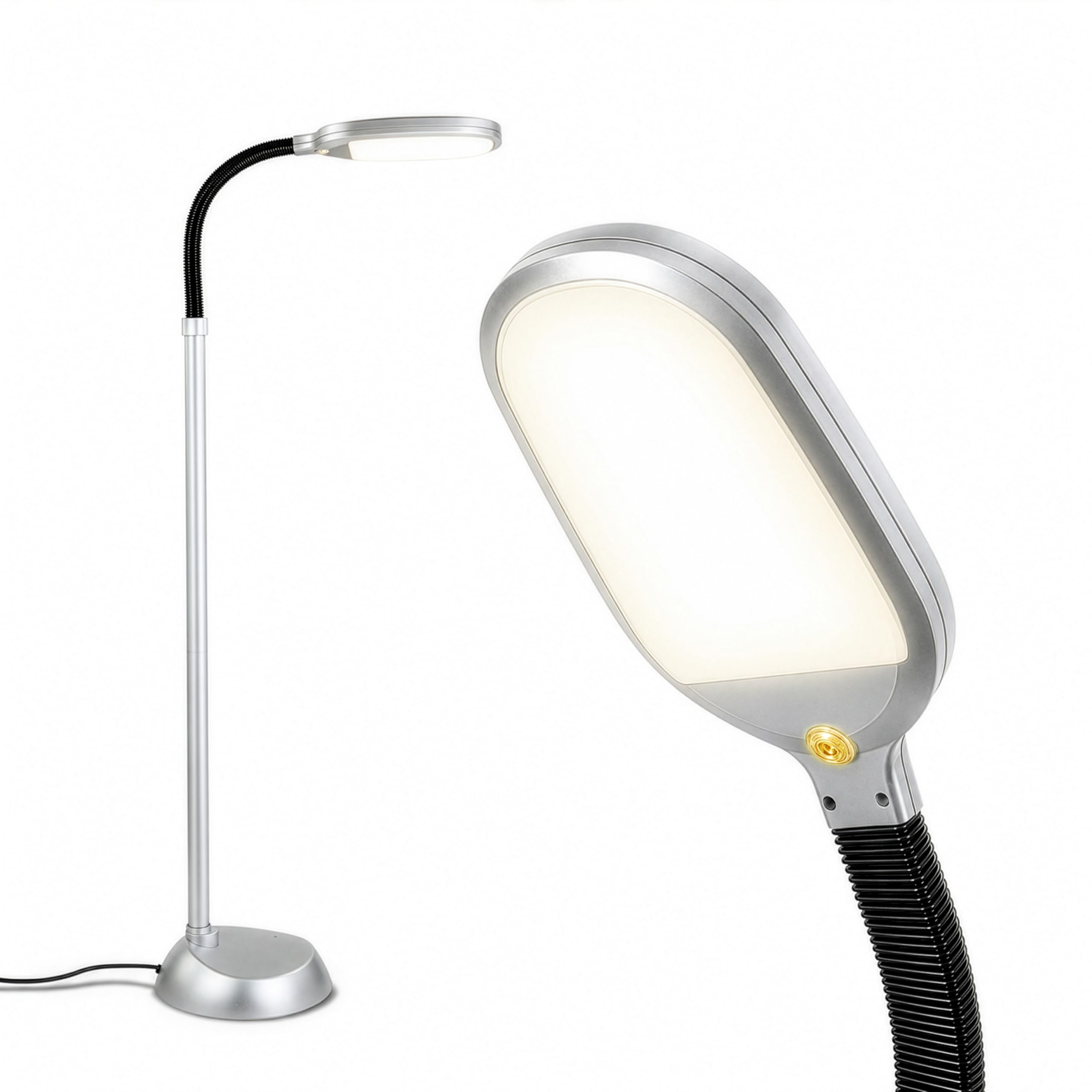 Brightech Litespan - Lampadaire à LED pour la lecture et l'artisanat - Lumière pour les esthéticiennes pour les extensions de cils - Lampe à mât col de cygne réglable (Titanium Argenté)