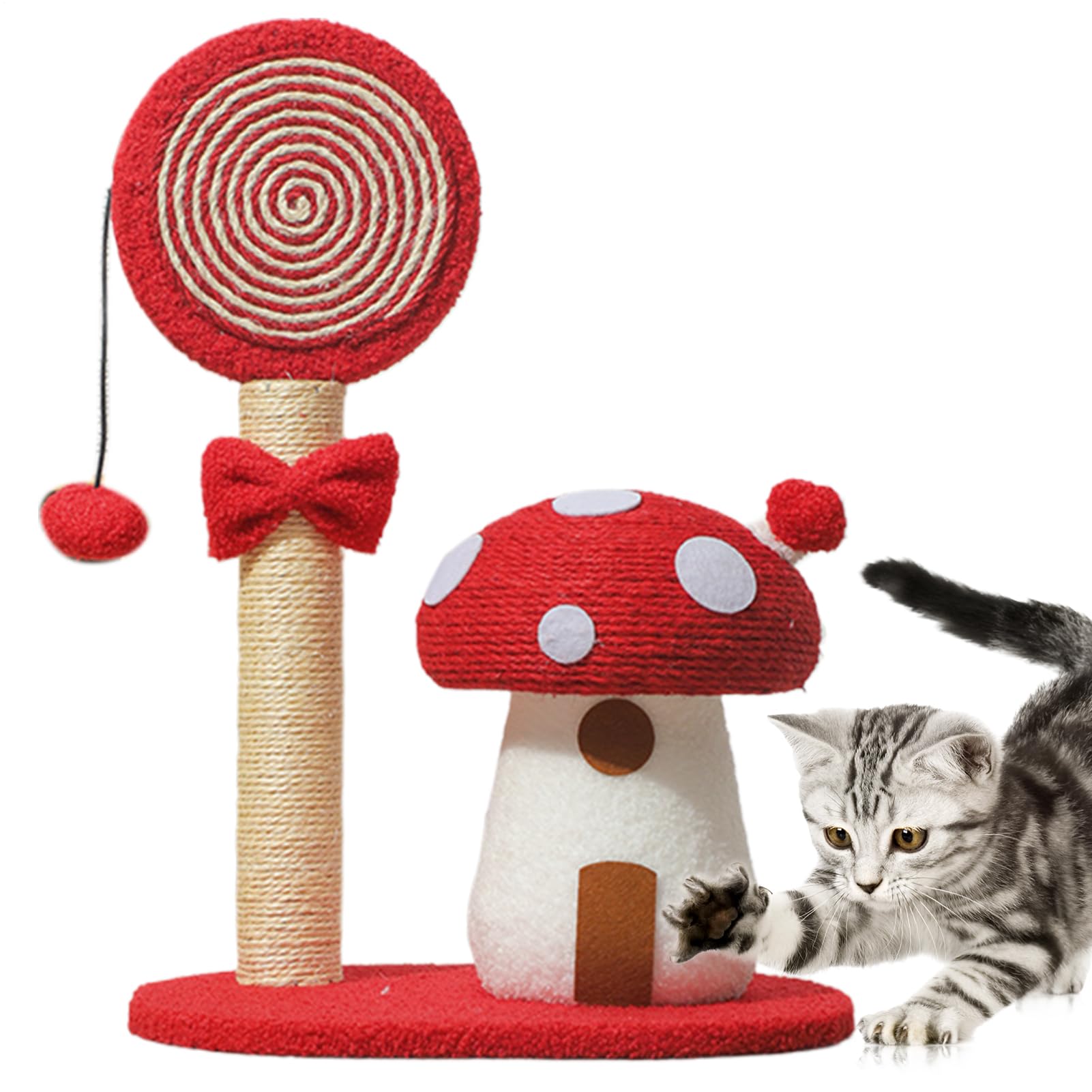 Arrampicatoio per gatti Tiragraffi in sisal a fungo, accogliente | Albero Tiragraffi Per Gatti Interno E Esterno per Casa Dormitorio Appartamento Piccoli Spazi e Area Giochi