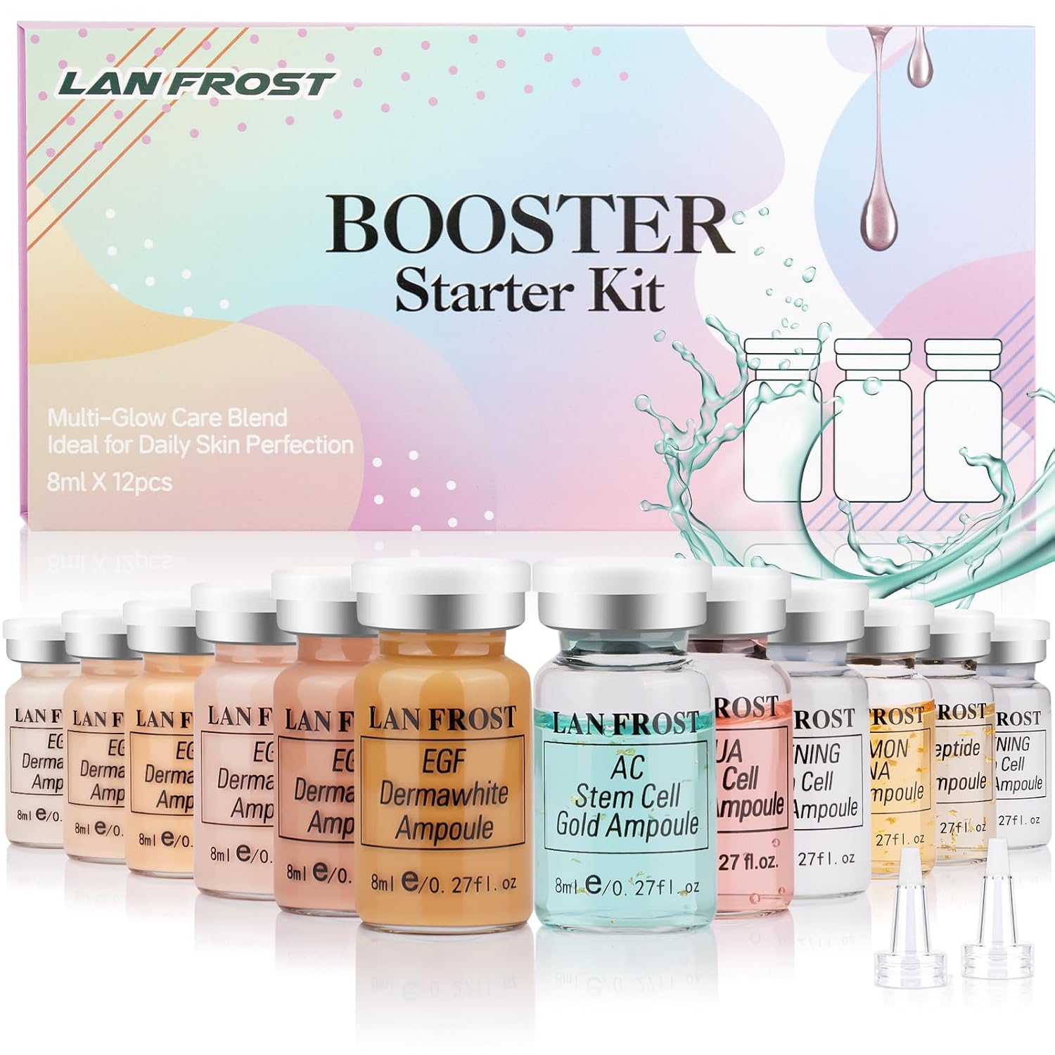 Facial Booster Starter Kit Hydration Serum Foundation Skincare Mix 0.27oz Hydration Ampoule and Essence Foundation 12 VialsPigment Skincare Kit (Multicolor)