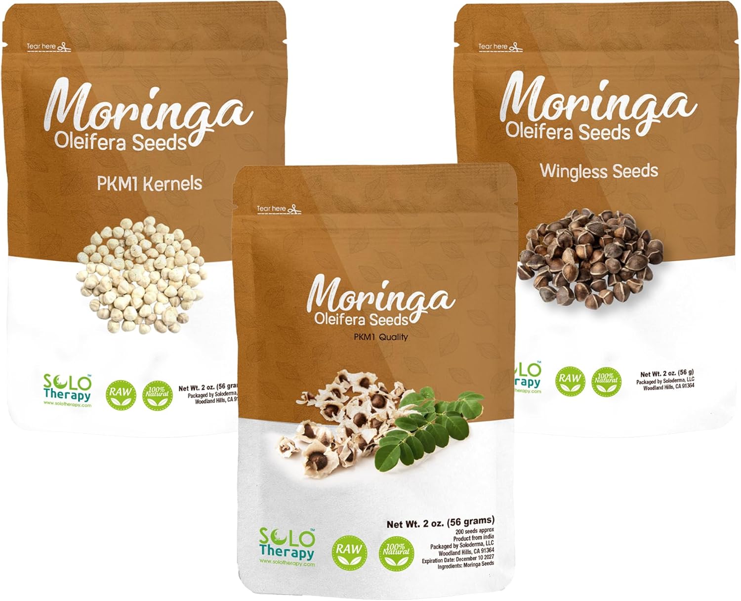 Moringa Seeds Variety Pack, Moringa Seeds Kernels, Moringa Seeds Wingless, Moringa Seeds - PKM1-3 Packs of 2 oz Each - Semillas de Moringa - Product of India (Moringa Seeds Variety, 3)