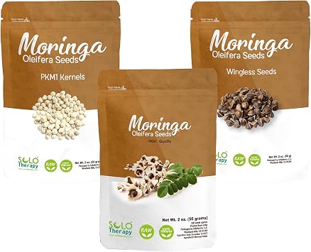 Moringa Seeds Variety Pack, Moringa Seeds Kernels, Moringa Seeds Wingless, Moringa Seeds - PKM1-3 Packs of 2 oz Each - Semillas de Moringa - Product of India Moringa Seeds Variety, 3