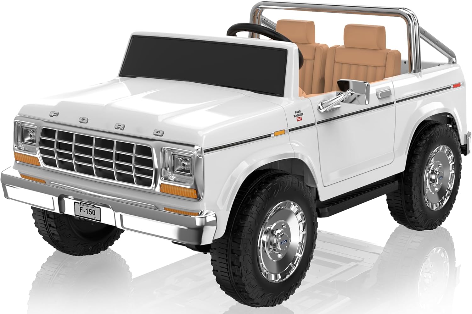 ANPABO Licensed Ford F-150 24V 2 Seater Ride on Car for Kids, 4x100W Motors for All-Terrain Electric Car with Parental Remote, Retro Style, 3-Speeds, Large Storage Box, Music Player, Aged 3-8, White