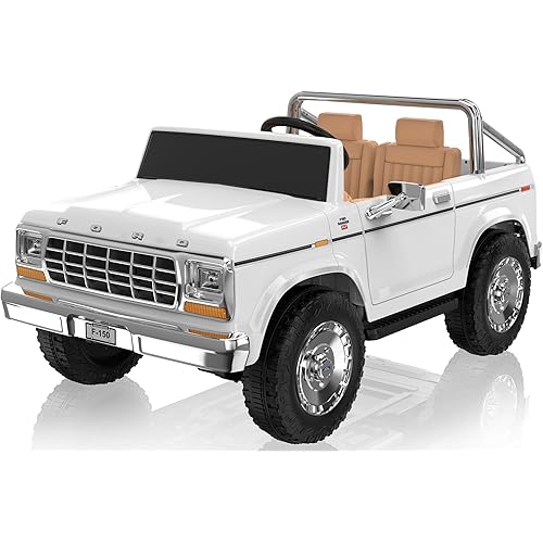 ANPABO Licensed Ford F-150 24V 2 Seater Ride on Car for Kids, 4x100W Motors for All-Terrain Electric Car with Parental Remote, Retro Style, 3-Speeds, Large Storage Box, Music Player, Aged 3-8, White