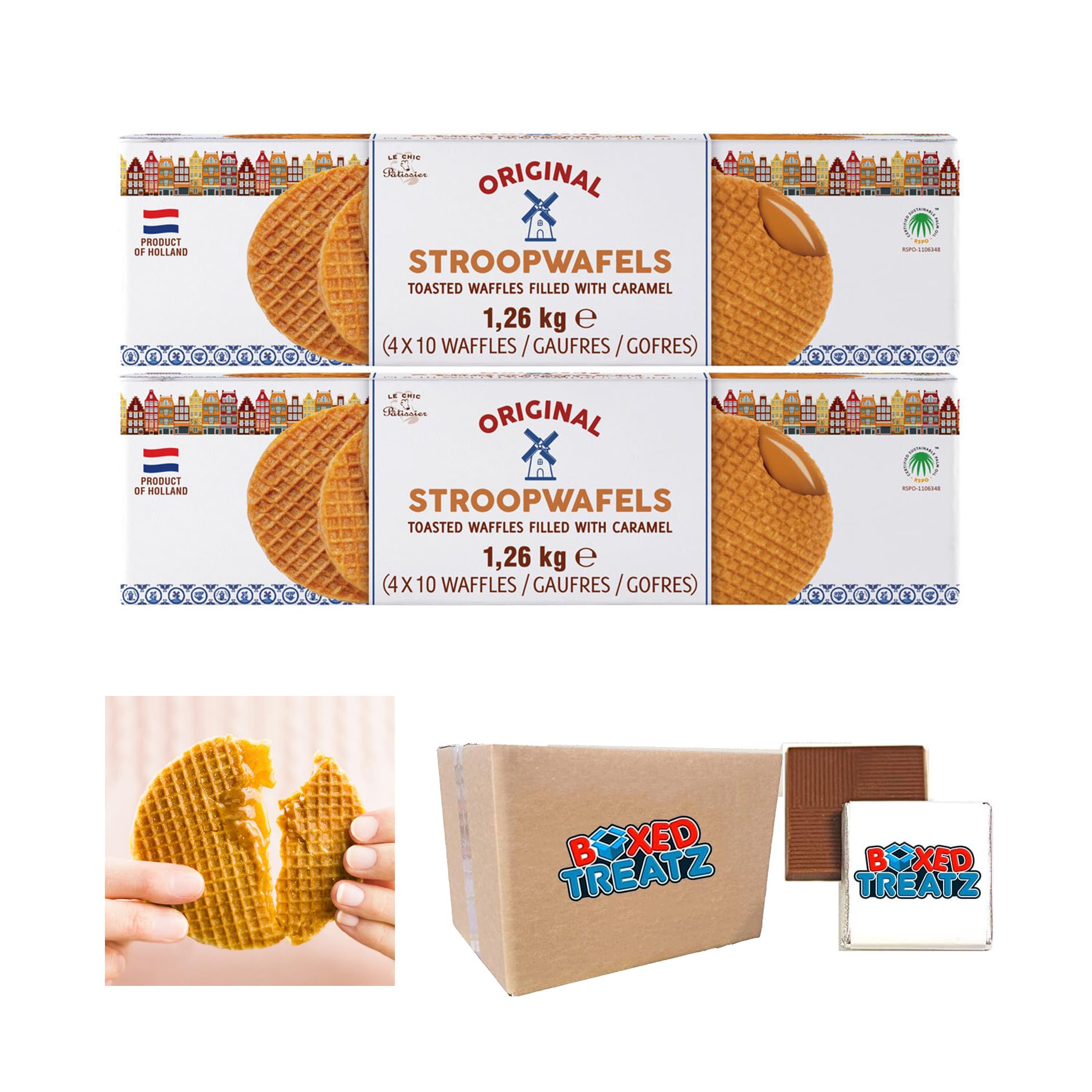 Le Chic Patissier Stroopwafels - 80 Pack (2 x 40 Pack), Filled with Caramel Syrup, The Perfect Snack, a Taste of Netherlands' Tradition - Boxed Treatz