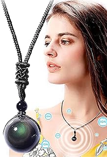 Collar de obsidiana con ojos de arcoíris | Colgante de collar de piedra con ojos de arcoíris de obsidiana natural,Colgante de obsidiana Bola de cristal Joyas de obsidiana para mujeres y Generic