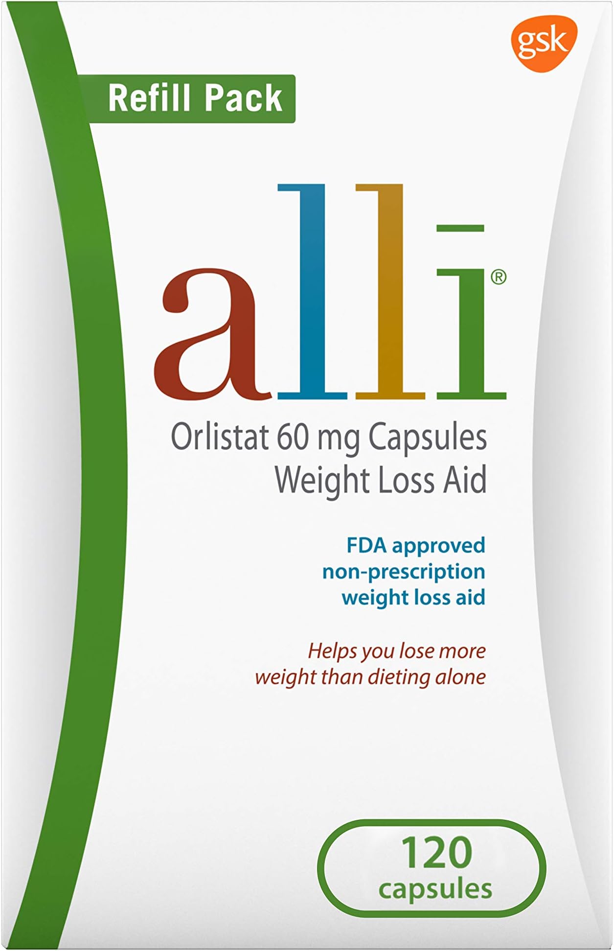 Weight Loss Diet Pills, Orlistat 60 mg Capsules, Non Prescription Weight Loss Aid, 120 Count Refill Pack