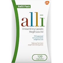 alli Weight Loss Diet Pills, Orlistat 60 mg Capsules, Non Prescription Weight Loss Aid, 120 Count Refill Pack (46925)