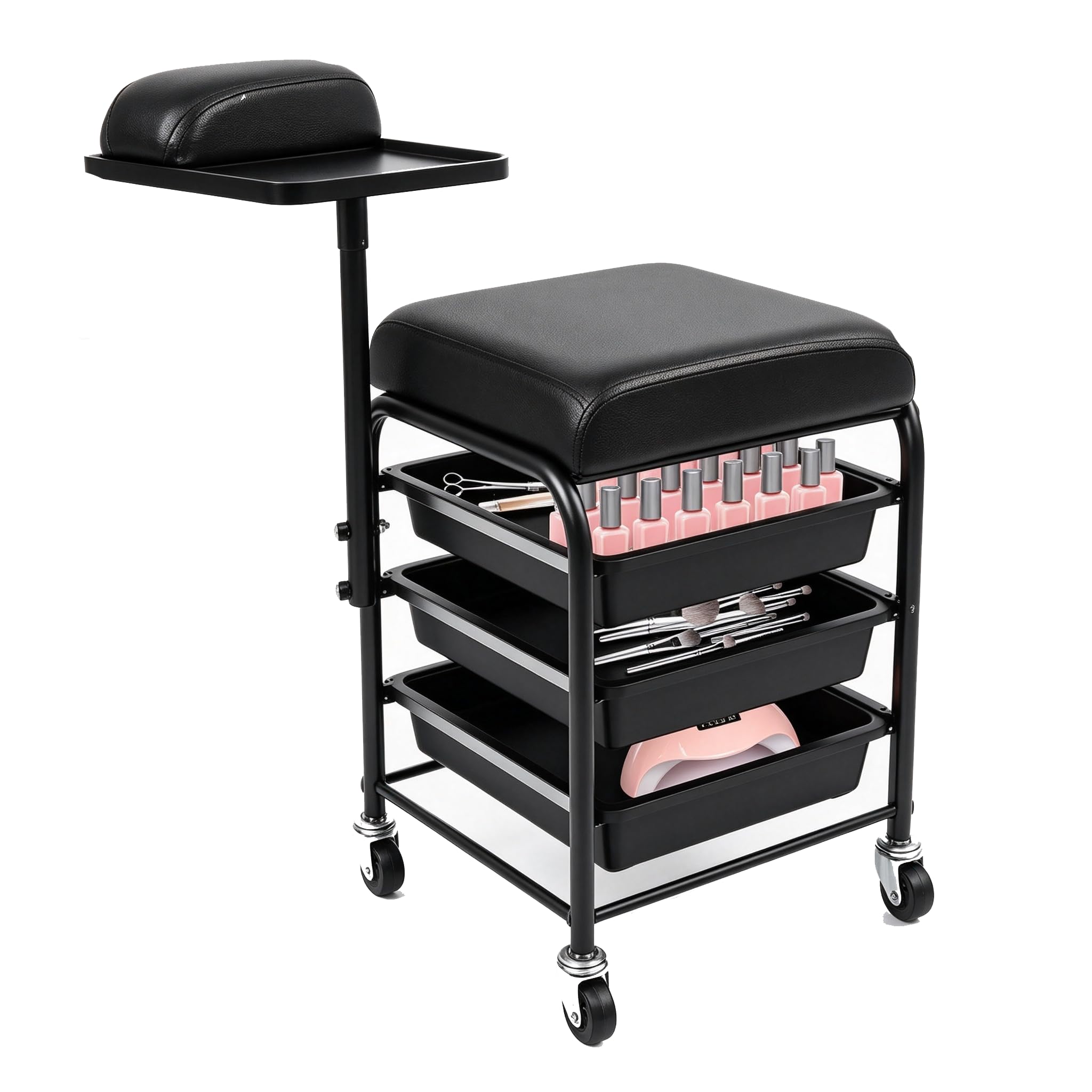 Przenośny wózek do kąpieli stóp, wózek do kąpieli stóp, pedicure, podnóżka lub pedicure, wózek do manicure, wózek do manicure, 3 szuflady, 4 uniwersalne kółka i obrotowa taca do kąpieli stóp