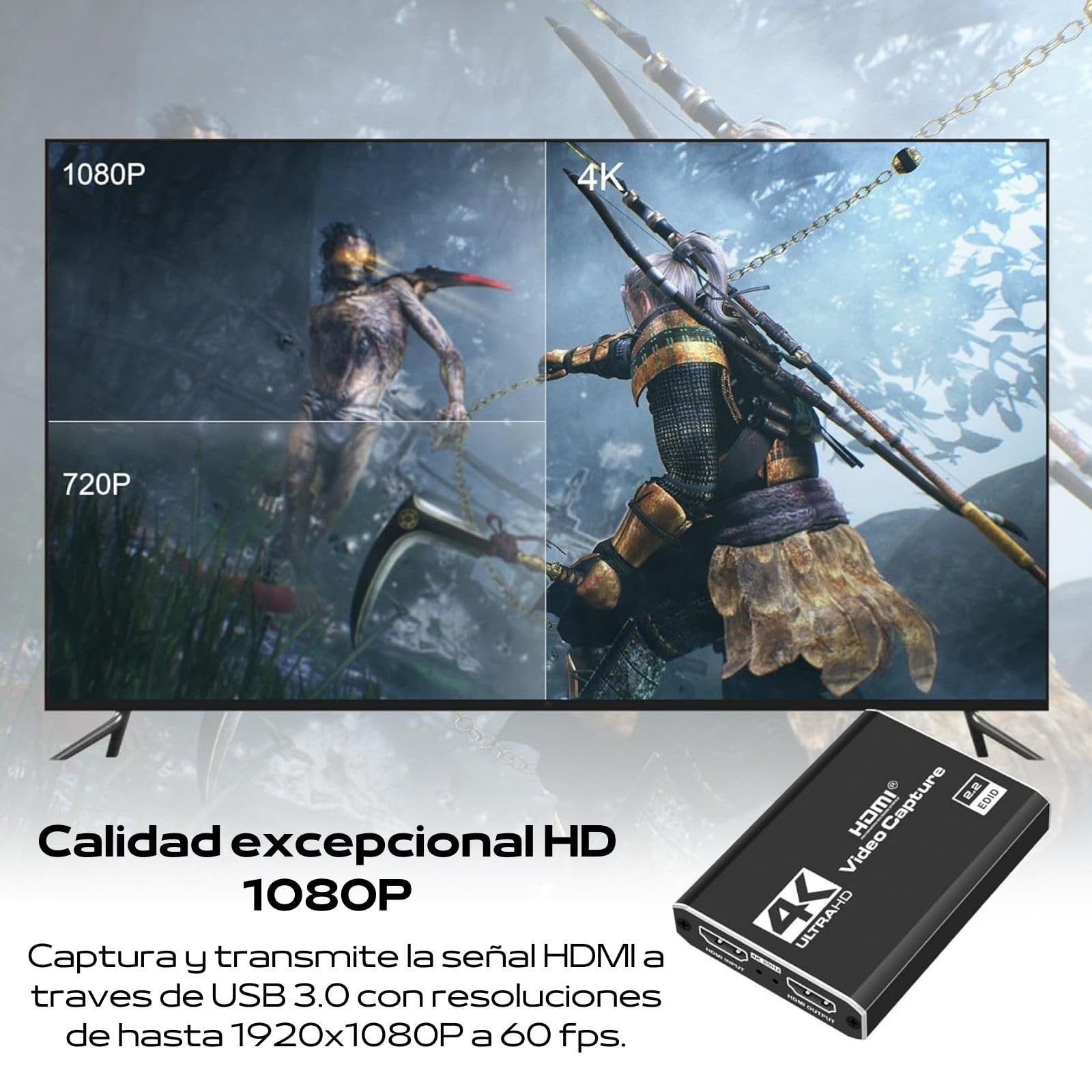 Capturadora Video. HDMI 4K Loop-out 1080P 60FPS/2K 30FPS. USB 3.0 de Alta Velocidad. Capturadora Switch/PS5/cámara/PC/OBS. De hdmi a USB 3.0. ALBURANⓇ