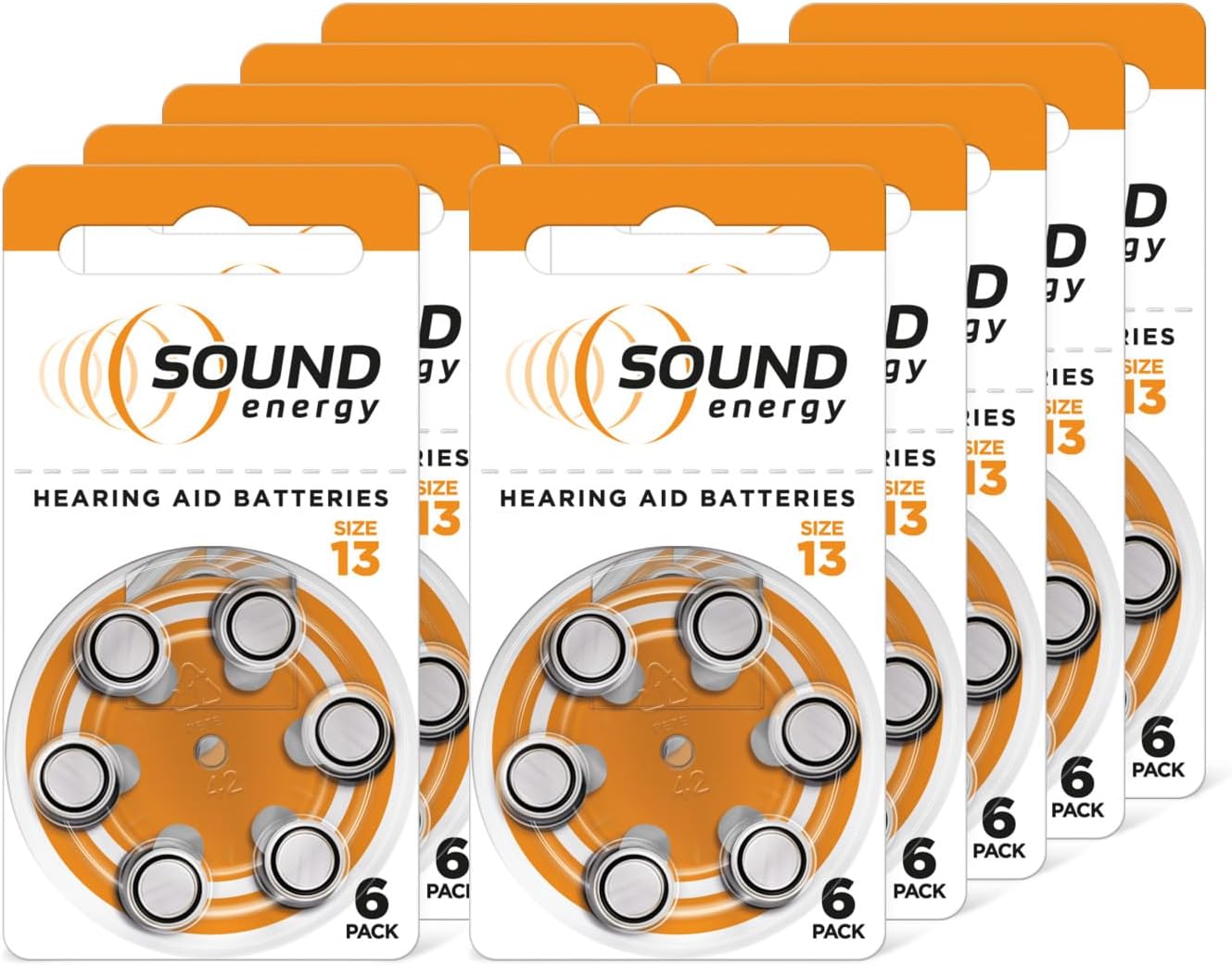 Energizer Sound Energy - Hearing Aid Batteries Size 13 (60 Pack) – Long Lasting Zinc Air Power - Easy Installation - Mercury & Cadmium Free - Made in UK - 4 Year Shelf Life [Amazon Exclusive]
