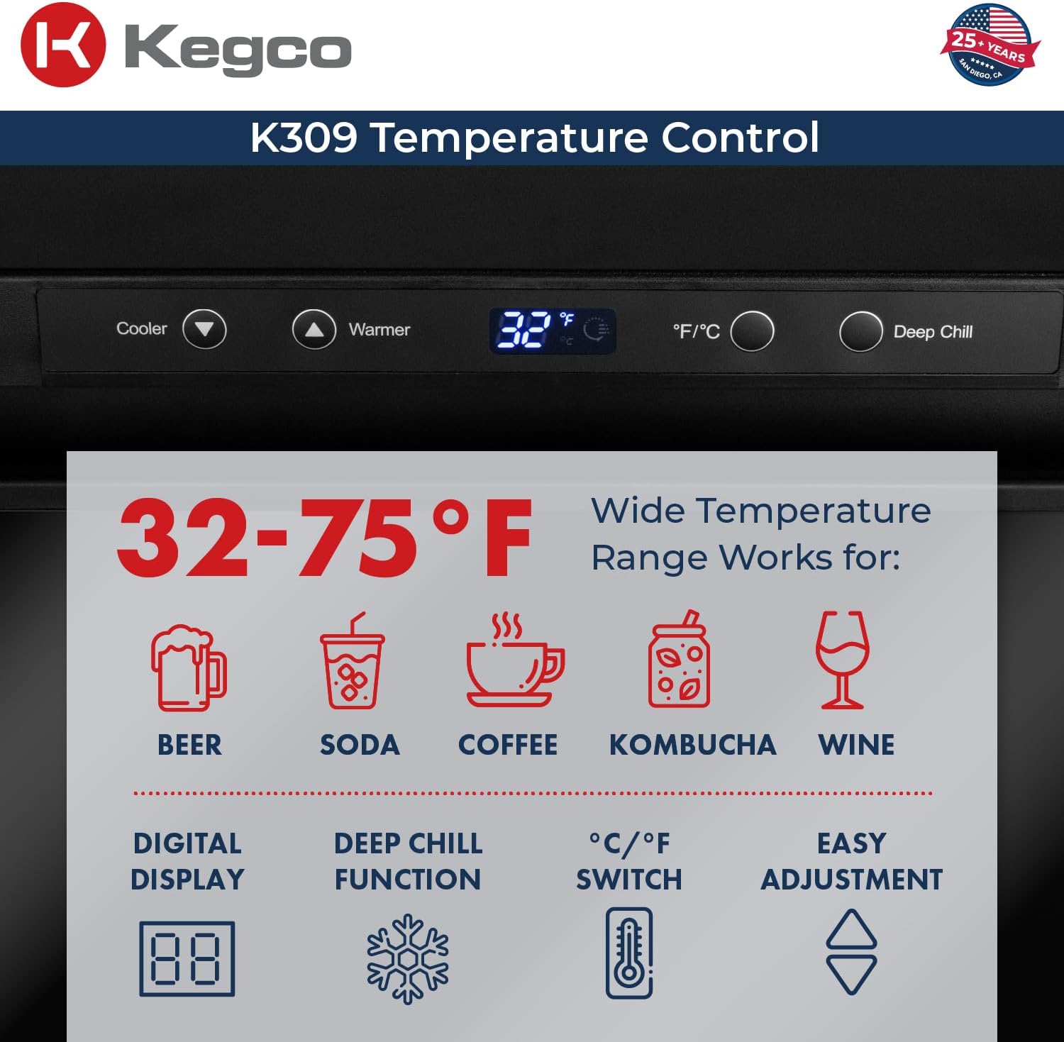 Kegco 3PK309X-2 24″ Dual-Tap Digital Homebrew Kegerator – Stainless Steel Draft Beer Refrigerator, Converts to Fridge