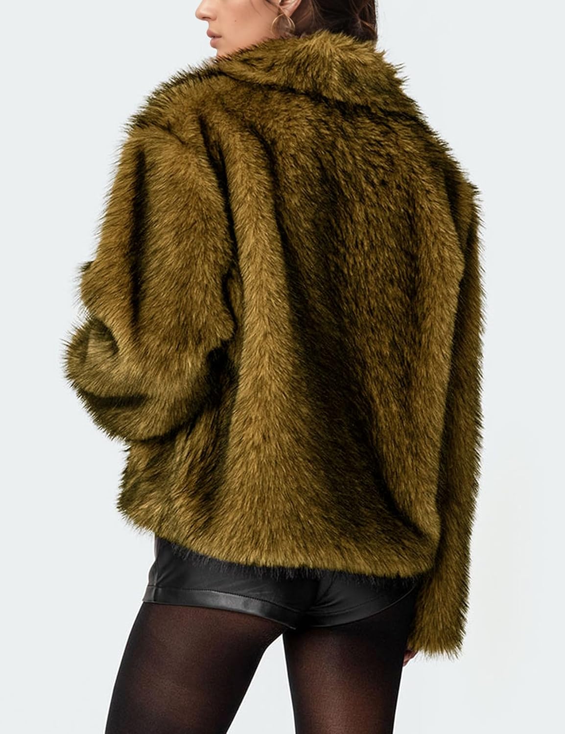 Wyeysyt Womens Faux Fur Coat Cropped Lapel Fur Jacket Fluffy Open Front Fuzzy Winter Short Coat Outerwear - Image 5