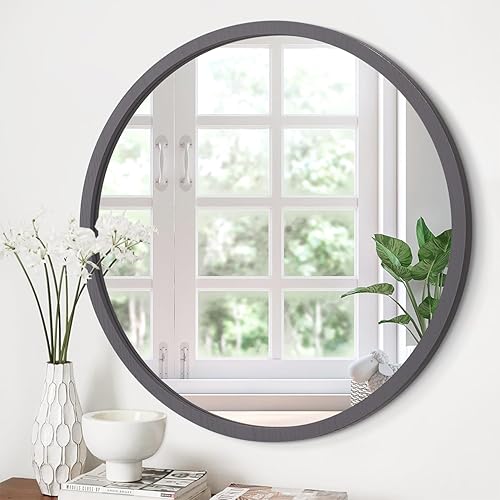 Miniatura 1 de Espejos redondos grandes para espejo circular de pared para baño, espejo redondo con marco de madera de 24 pulgadas para baño, espejo de maquillaje