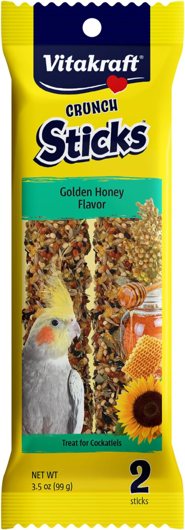 Crunch Sticks Golden Honey Flavor Bird Treat for Cockatiels (2 Sticks), 3.5 oz