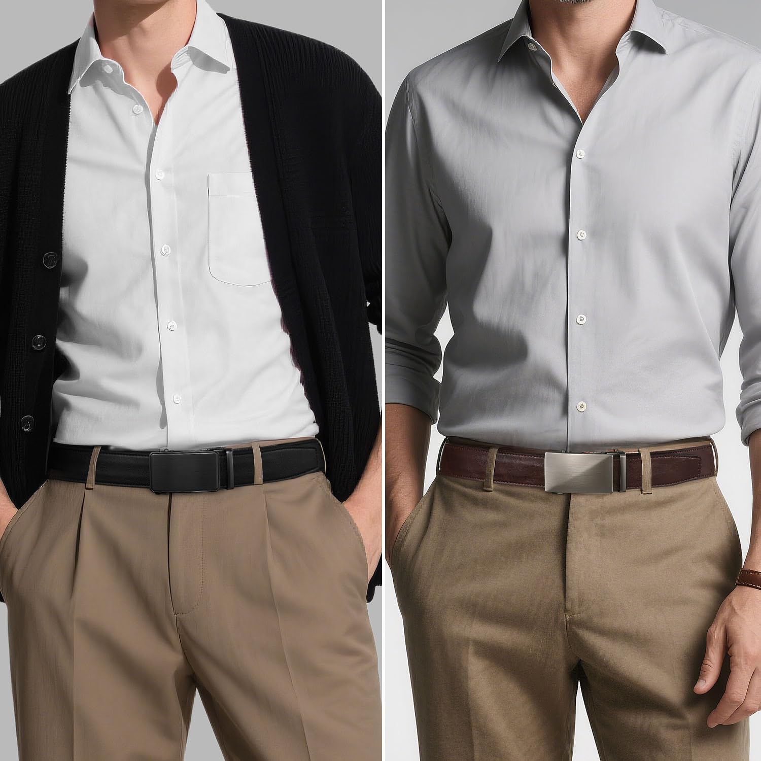 Zitahli Men Belt 2 Pack - Customizable Fit Leather Black Brown Adjustable Ratchet Belt for men Dress Casual Golf,Gift for men - Image 2