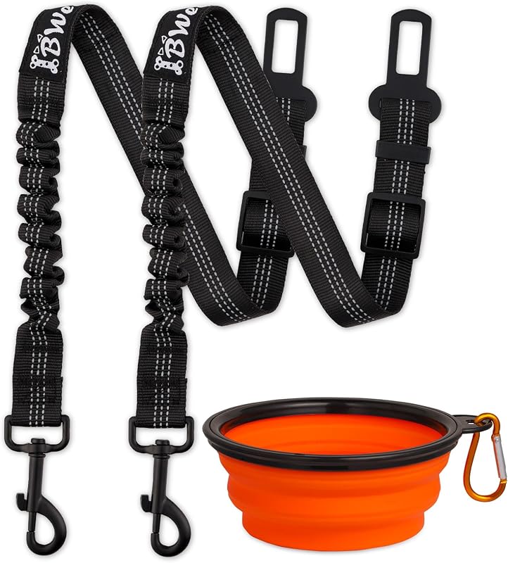 Cinto de Segurança para Cães com Guia Elástica Ajustável IBWell Preto, Pacote com 2