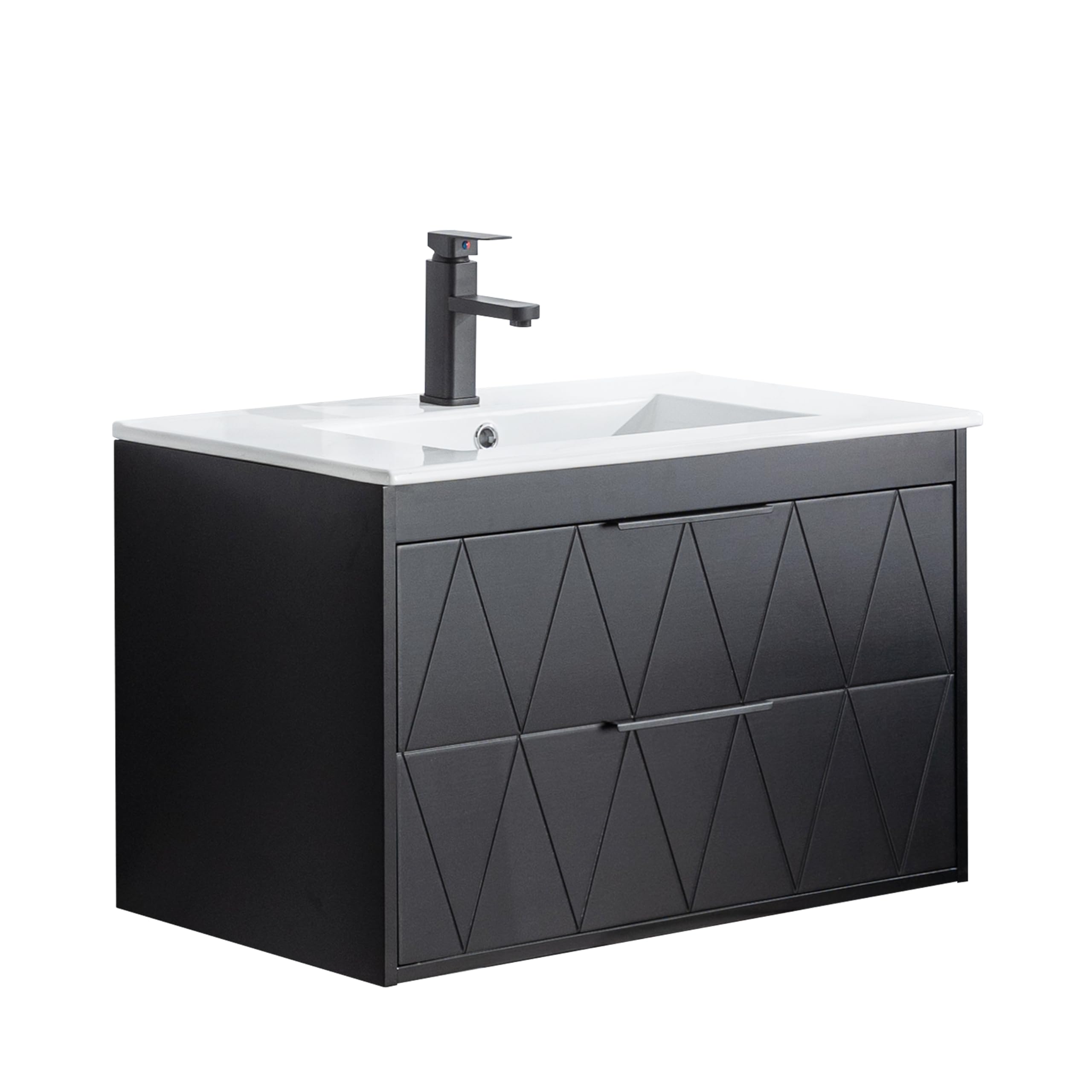 UEV Waschtisch mit Unterschrank, Waschbeckenunterschrank 75cm hängend, Waschbecken aus Keramik, Badezimmmer Möbel für Gäste WCmodern, Soft-Close, schwarz