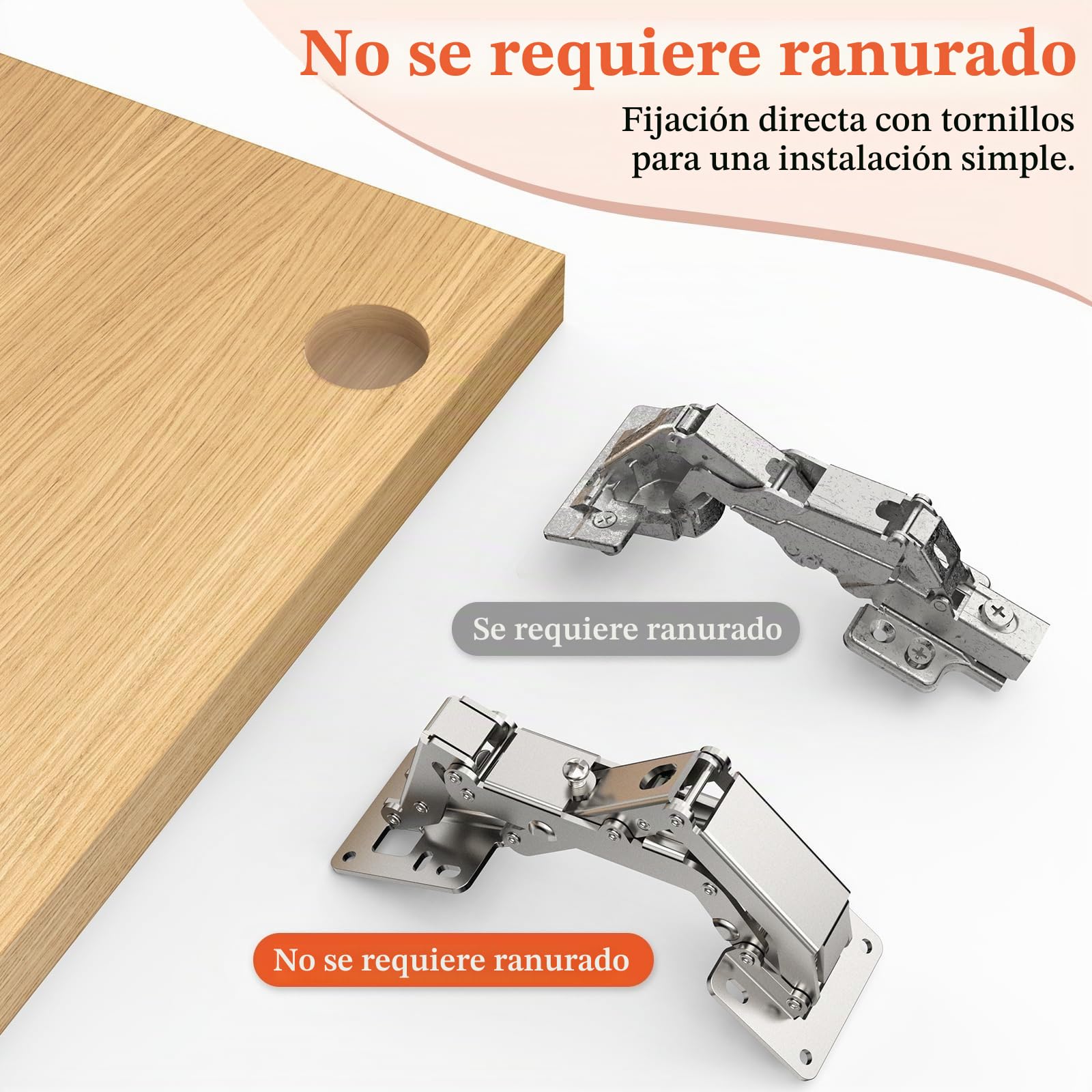 Furniware 4 bisagras de cierre suave de 170 grados para puertas de armarios, sin taladrar, bisagras de armario de cocina con amortiguador, soporte de tapa, bisagras ocultas para armarios, muebles