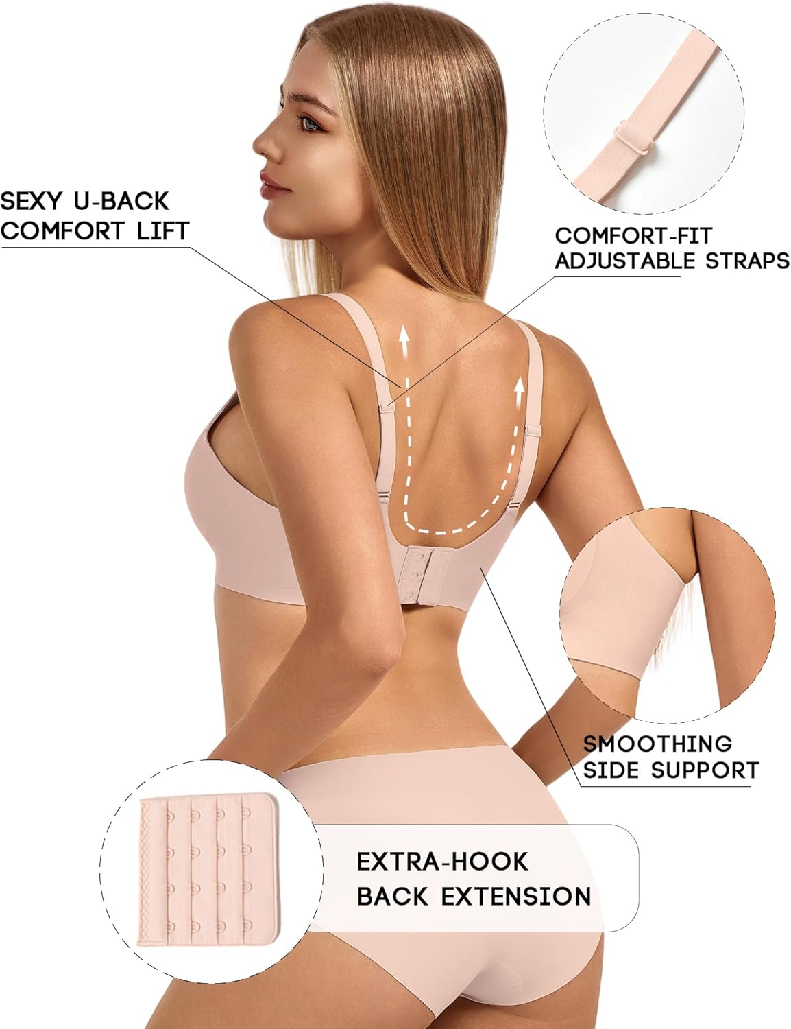 Women's Jelly Scalloped Wireless Bra, Cloud-Like Comfort & Support, Breathable No Underwire Push Up Everyday T-Shirt Bras - Image 3