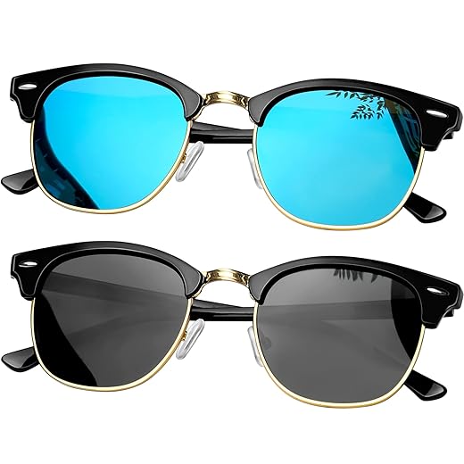KANASTAL Óculos de Sol Feminino Masculino Polarizado Proteção UV400 Oculos Quadrado Metálicos Clássicos Meia Armação Vintage Sunglasses para Praia Pesca