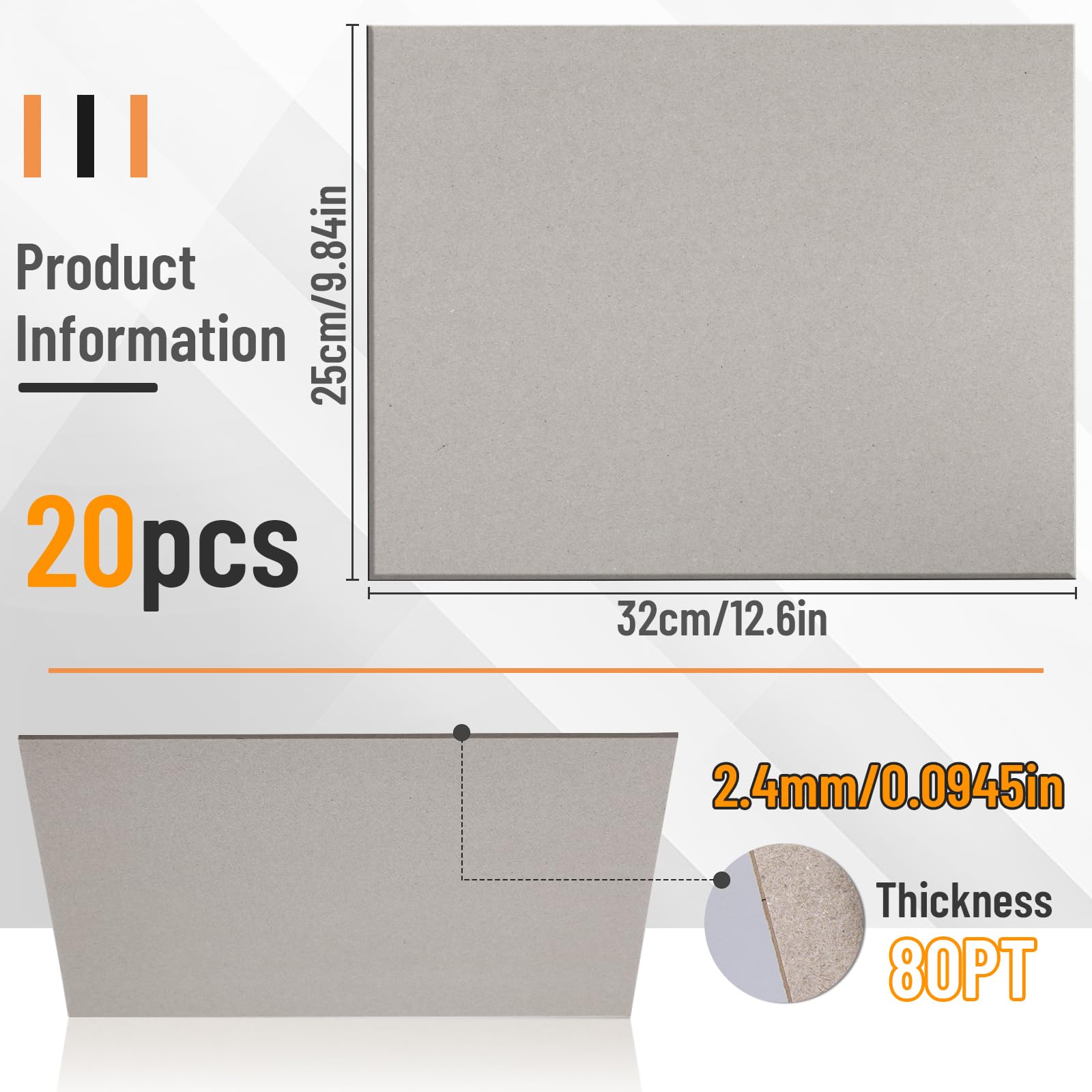 20 Spanplattenblätter 31,8 x 25,4 cm, 80pt Buchtafel zum Buchbinden, Karton zum Basteln, dicke Spanplatte und stabile Kraftplatte, dünne Kartonbögen für DIY-Projekte, Verpackung (Gary)
