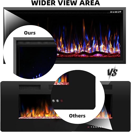 Miniatura 3 de BREEZEHEAT Chimenea eléctrica de 42 pulgadas, empotrada y montada en la pared, calentador de 750/1500 W con control de temperatura, opciones de