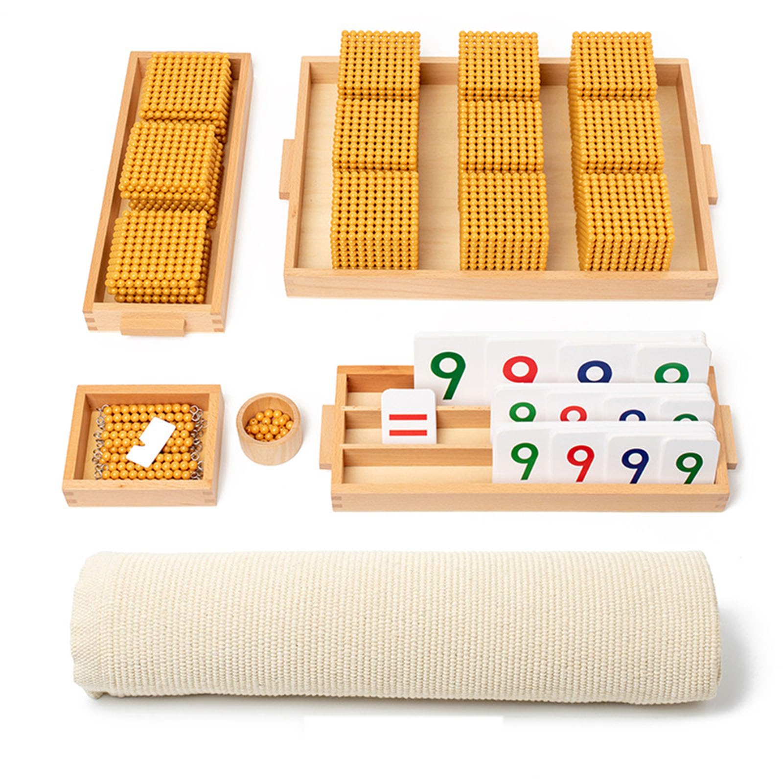 Montessori Perline Dorate con Tappeto Morbido Montessori Perline Dorate Decimali Sistema Banca Gioco